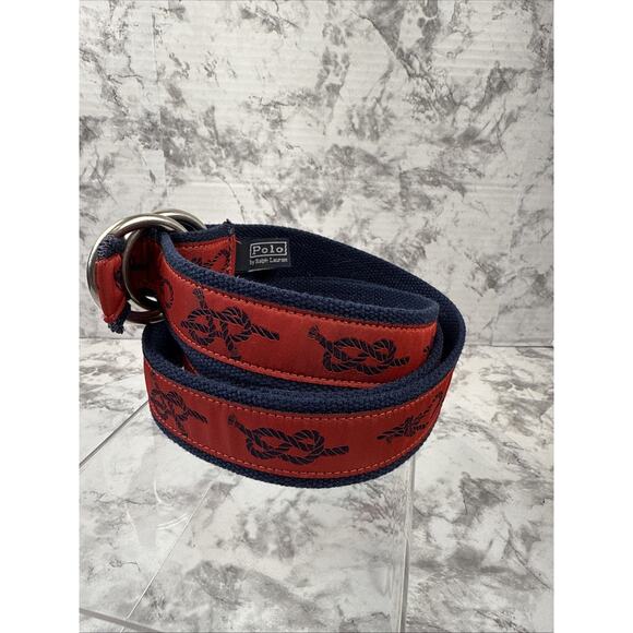 Polo Ralph Lauren Vintage O Ring Nautical Knots Sailing Blet One Size Red Navy - Picture 4 of 11